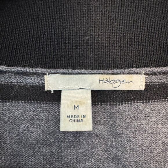 Halogen Women's 100% Merino Wool Black Grey Button Striped Cardigan Size Medium - Picture 5 of 6